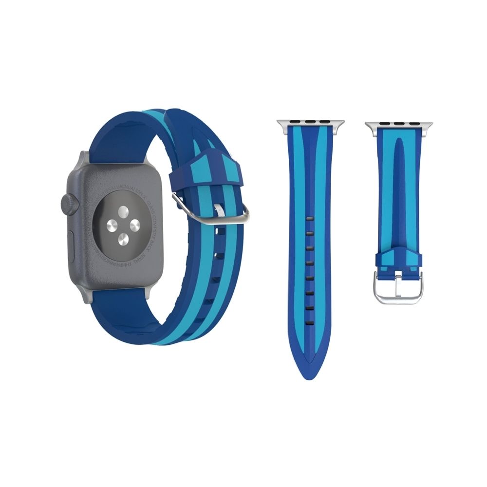 Wewoo - Bracelet bleu pour Apple Watch Série 3 & 2 & 1 42mm Mode Double Stripes Silicone de montre - Accessoires Apple Watch