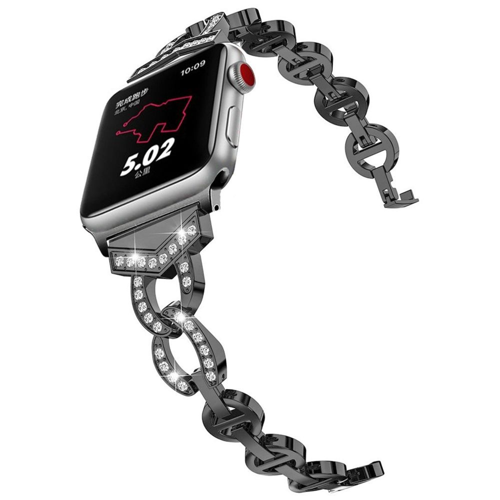 Wewoo - Bracelet de montre VO en forme de 8 acier inoxydable massif serti de diamants pour Apple Watch séries 3 et 2 et 1 38 mm noir - Accessoires montres connectées