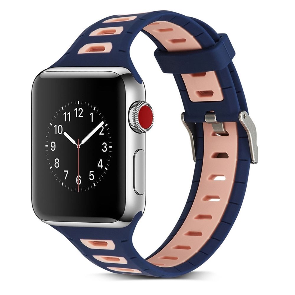 Wewoo - Bracelet de montre en silicone bicolore forme de T pour Apple Watch séries 3 et 2 & 1 38 mm bleu rose - Accessoires montres connectées