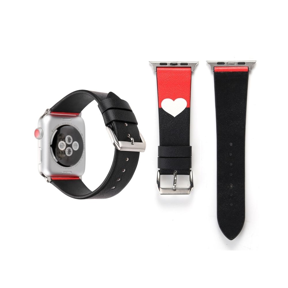 Wewoo - Bande de montre-bracelet en cuir véritable pour Apple Watch Series 3 & 2 & 1 38mm noir + rouge - Accessoires Apple Watch