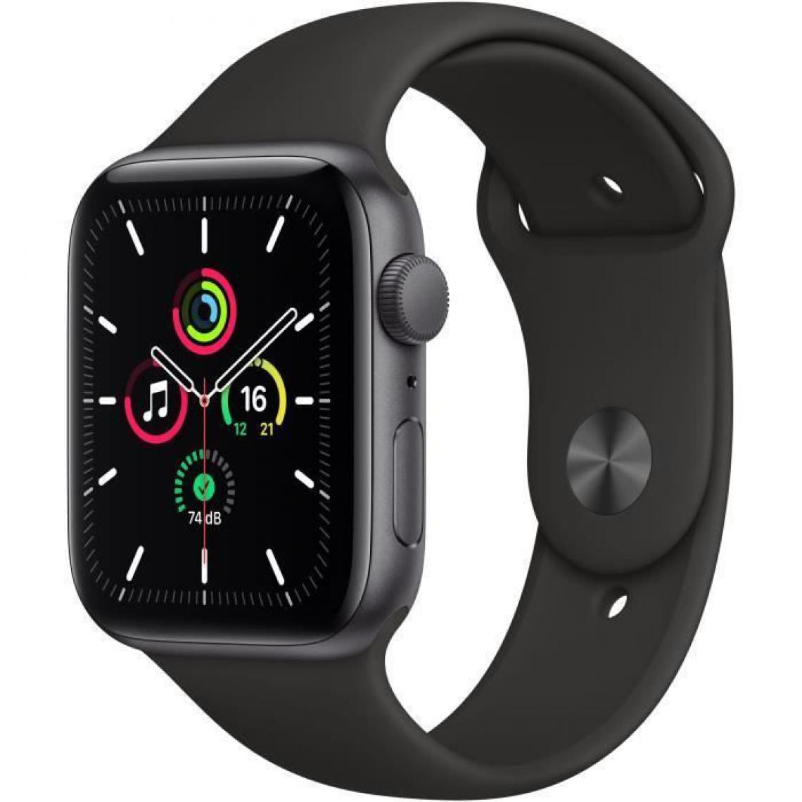 Apple - Apple Watch SE GPS, 44mm Boitier en Aluminium Gris Sideral avec Bracelet Sport Noir - Apple Watch