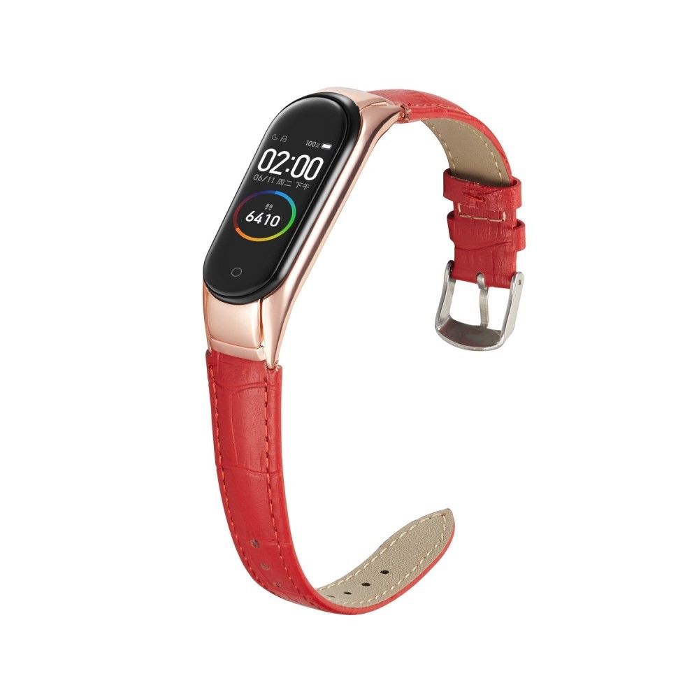 marque generique - Bracelet en cuir véritable crocodile rouge pour votre Xiaomi Mi Band 3/Mi Smart Band 4 - Accessoires bracelet connecté