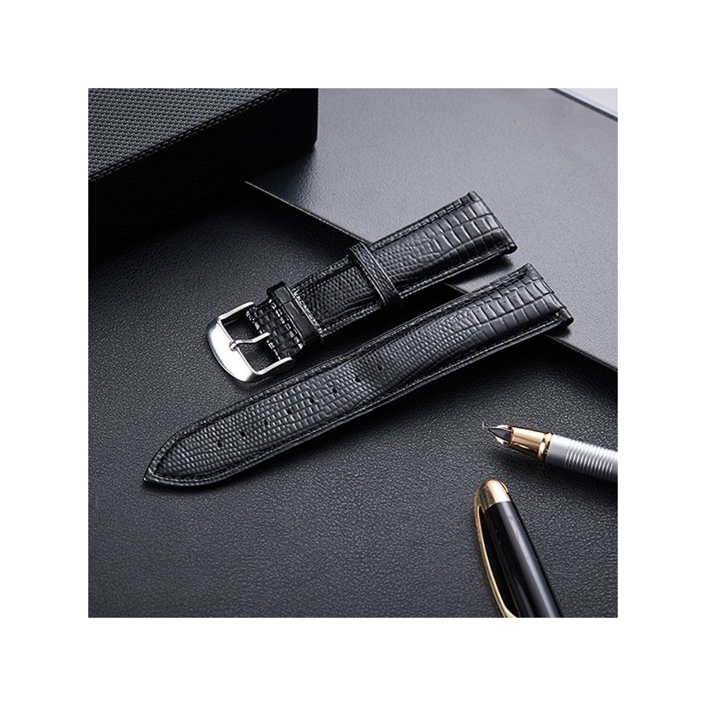 Wewoo - Bracelet pour montre connectée de en cuir avec texture de lézardtaille 22 mm Noir - Bracelet connecté