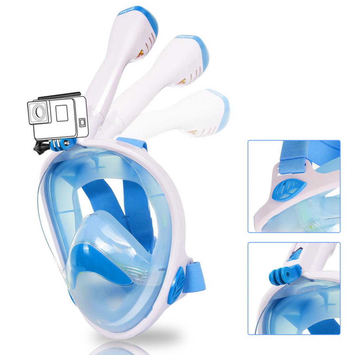 Einfeben - Masque de Plongée Anti-brouillard Plein Visage 180° Masque et tuba Plein pour Adultes - Taille S/M Bleu - Accessoires caméra