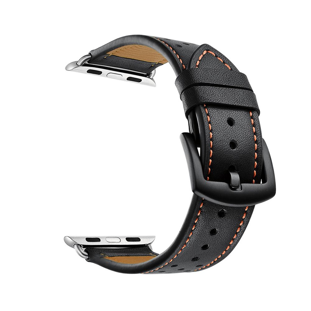 Izen - Bracelet En Cuir De Veau Pour Apple Watch Pour Modèle 42Mm 44Mm_Noir - Accessoires Apple Watch