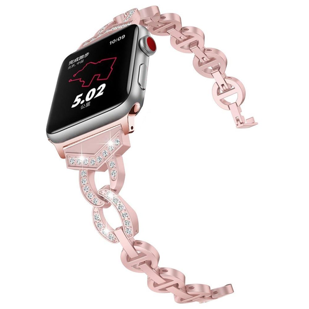Wewoo - Bracelet de montre VO en forme de 8 acier inoxydable massif serti de diamants pour Apple Watch séries 3 et 2 et 1 38 mm rose - Accessoires montres connectées