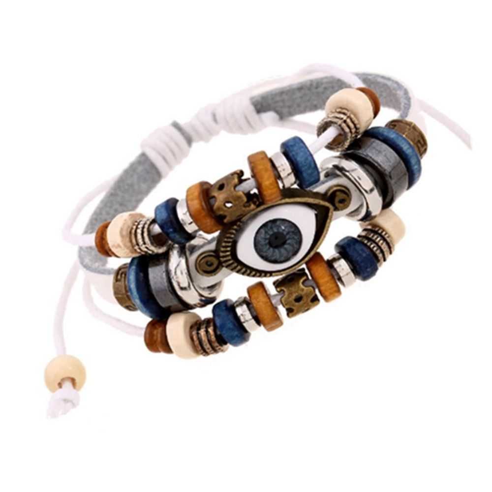 marque generique - YP Select 3 Layered Fashion Charm Bracelet réglable en faux cuir en bois avec oeil blanc - Bracelet connecté