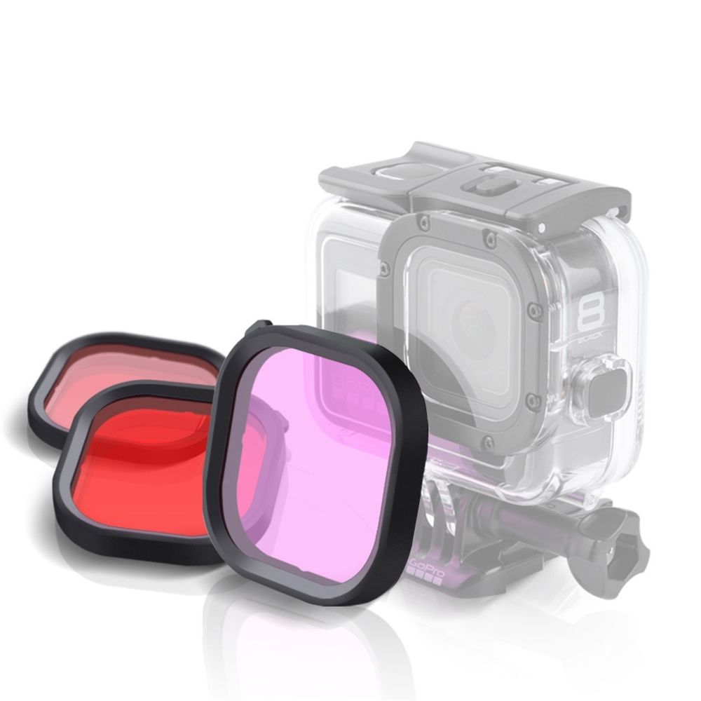 Wewoo - Kits de filtre de lentille de plongée à boîtier carré 3 couleurs rose violet rouge pour GoPro HERO8 noir étanche d'origine - Caméras Sportives