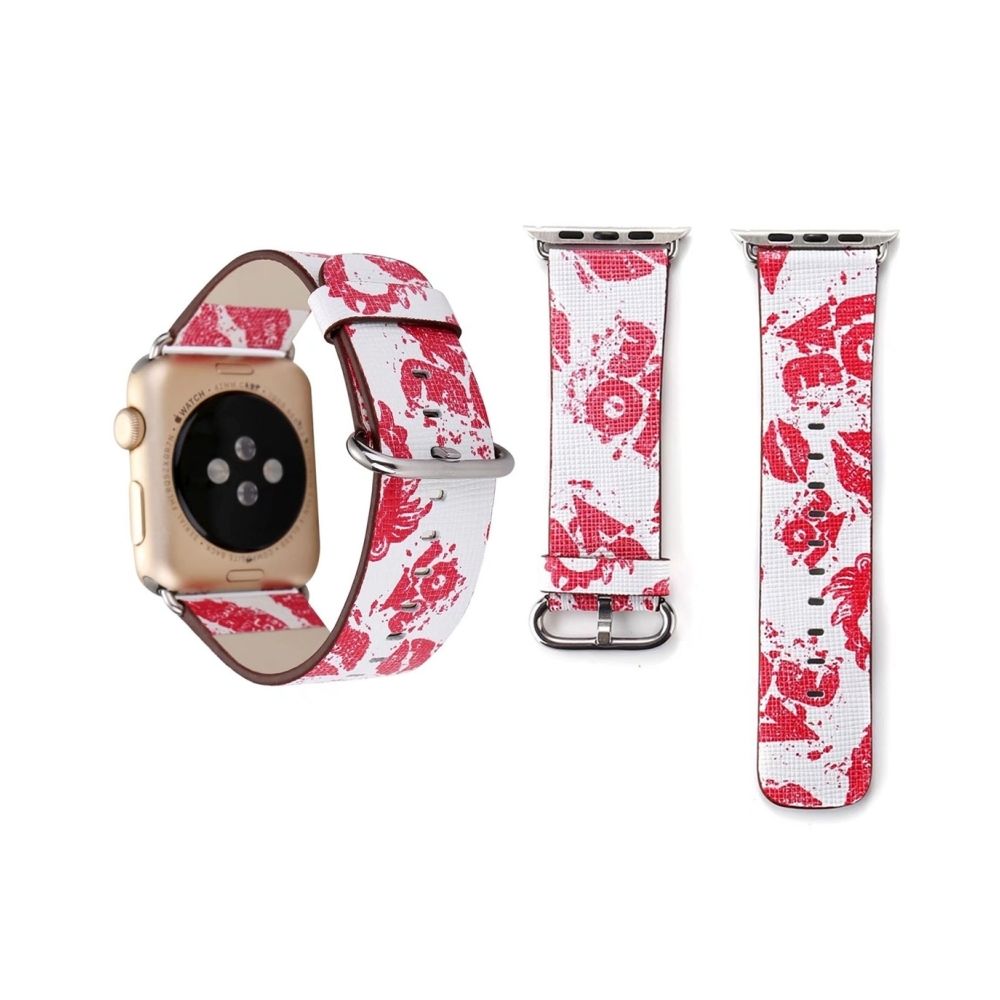 Wewoo - Bracelet rouge pour Apple Watch Series 3 & 2 & 1 42mm Mode Lèvres Motif Véritable En Cuir Montre-Bracelet Bande - Accessoires Apple Watch