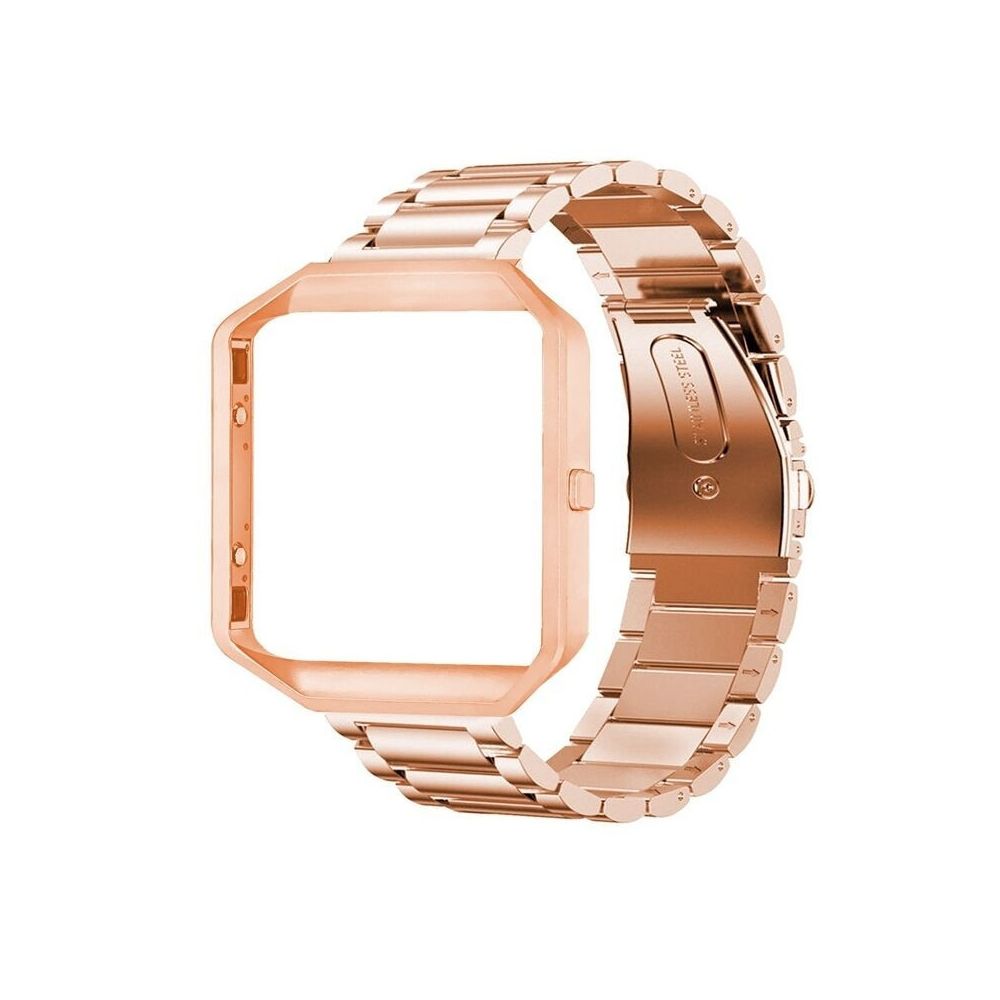 Wewoo - Bracelet pour montre connectée Convient Fitbit Blaze De Sport Intelligente En Acier Inoxydable Cadre Métal Papillon Boucle Trois Perles Or Rose - Bracelet connecté