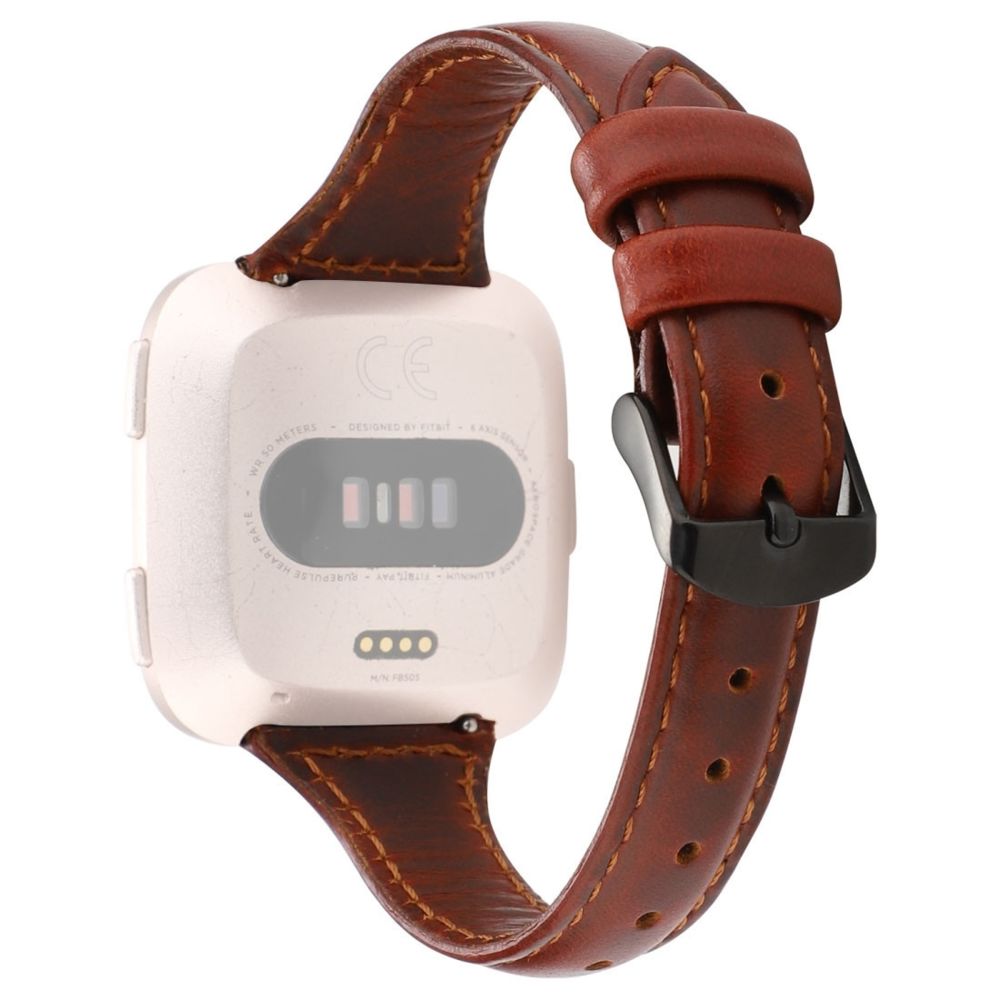 Wewoo - Bracelet pour montre connectée Fitbit Versa razy Cheval Texture En Cuir Véritable Rouge Marron - Bracelet connecté