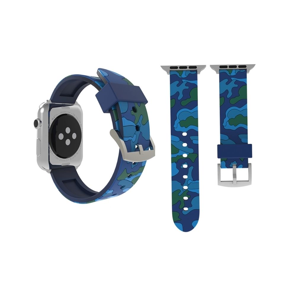 Wewoo - Bracelet bleu pour Apple Watch Series 3 & 2 & 1 42mm Mode Camouflage Motif Silicone de montre - Accessoires Apple Watch