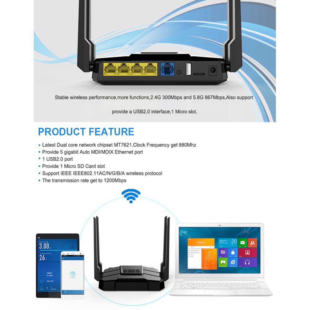Generic - WG108 High Power Gigabit Router WiFi Dual Band Gigabit Router Internet sans fil - Accessoires de motorisation