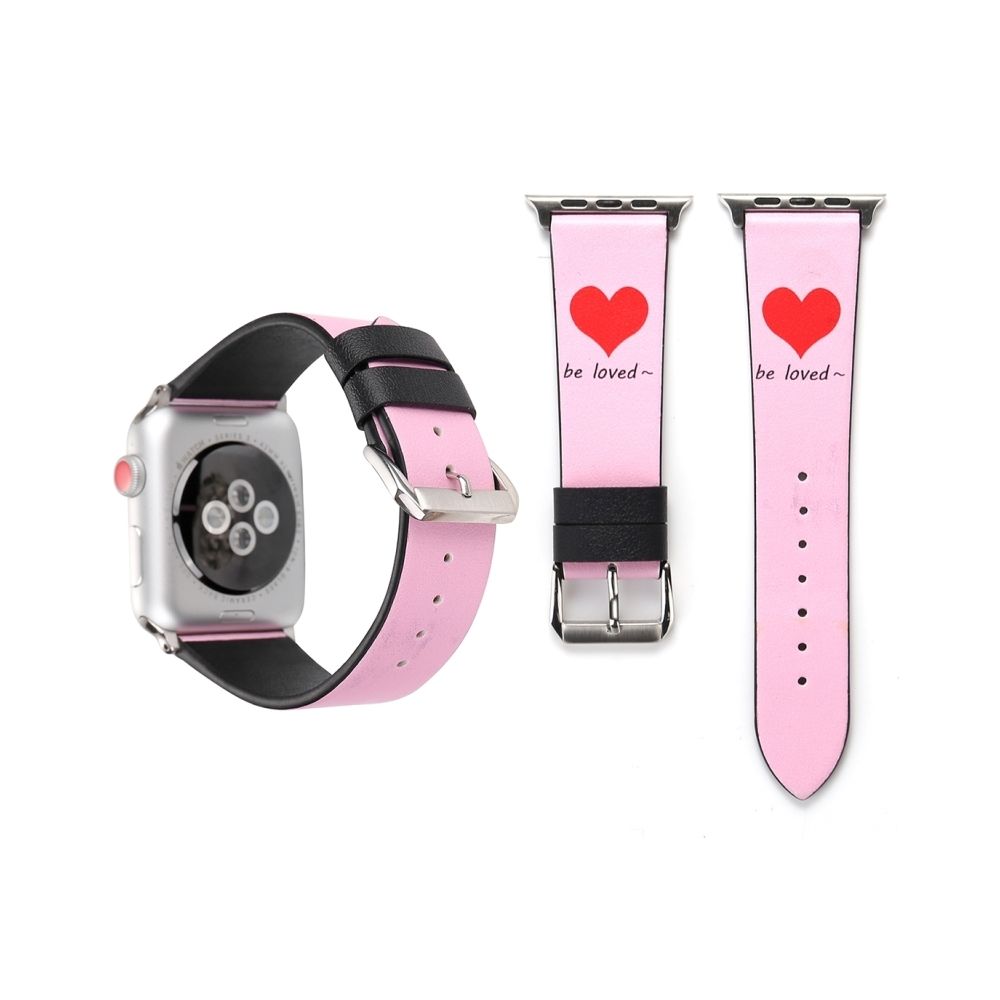 Wewoo - Bande de montre-bracelet en cuir véritable simple motif de coeur pour Apple Watch série 3 & 2 & 1 38mm rose - Accessoires Apple Watch