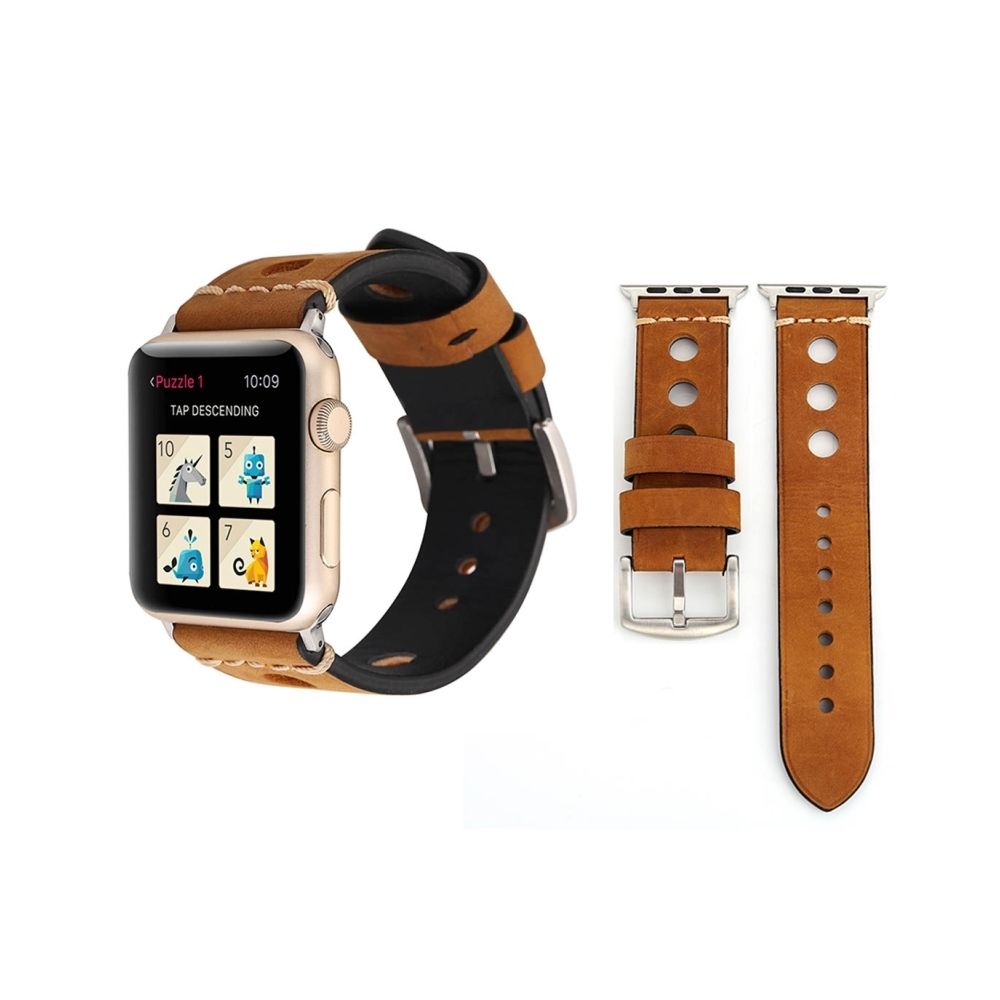 Wewoo - Bracelet marron pour Apple Watch Series 3 & 2 & 1 42mm Rétro Hole en cuir véritable - Accessoires Apple Watch