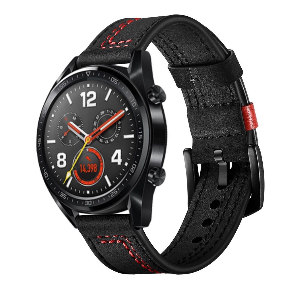 marque generique - Bracelet en cuir véritable avec décor de couture noir pour votre Huawei Watch GT/Watch 2/Watch Magic - Accessoires bracelet connecté