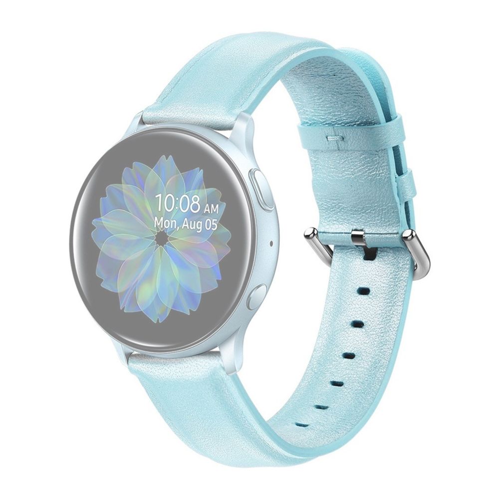 Wewoo - Bracelet pour montre connectée Galaxy Watch Active Smart Montre-bracelet en cuir véritable avec dragonnetaille 22 mm bleu clair - Bracelet connecté