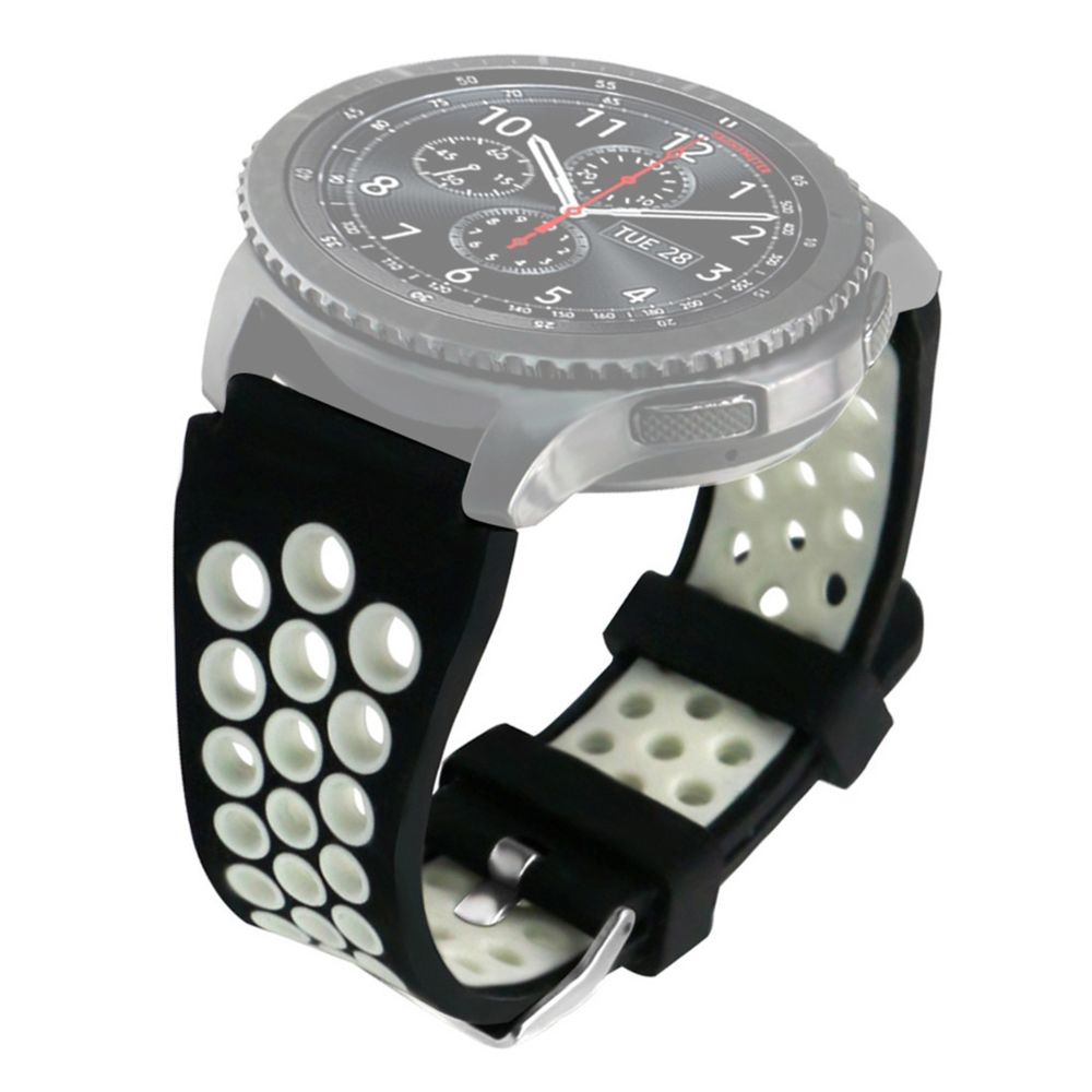 Wewoo - Bracelet pour montre connectée Gear S3 Classic / Frontier Smartwatch bicolore en silicone de remplacement de noirblanc - Bracelet connecté