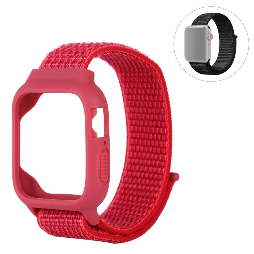 Wewoo - Pour Apple Watch Series 5 & 4 44 mm / 3 & 2 & 1 42 mm Bracelet de montre en nylon avec crochet et fermeture à boucle rouge - Accessoires Apple Watch
