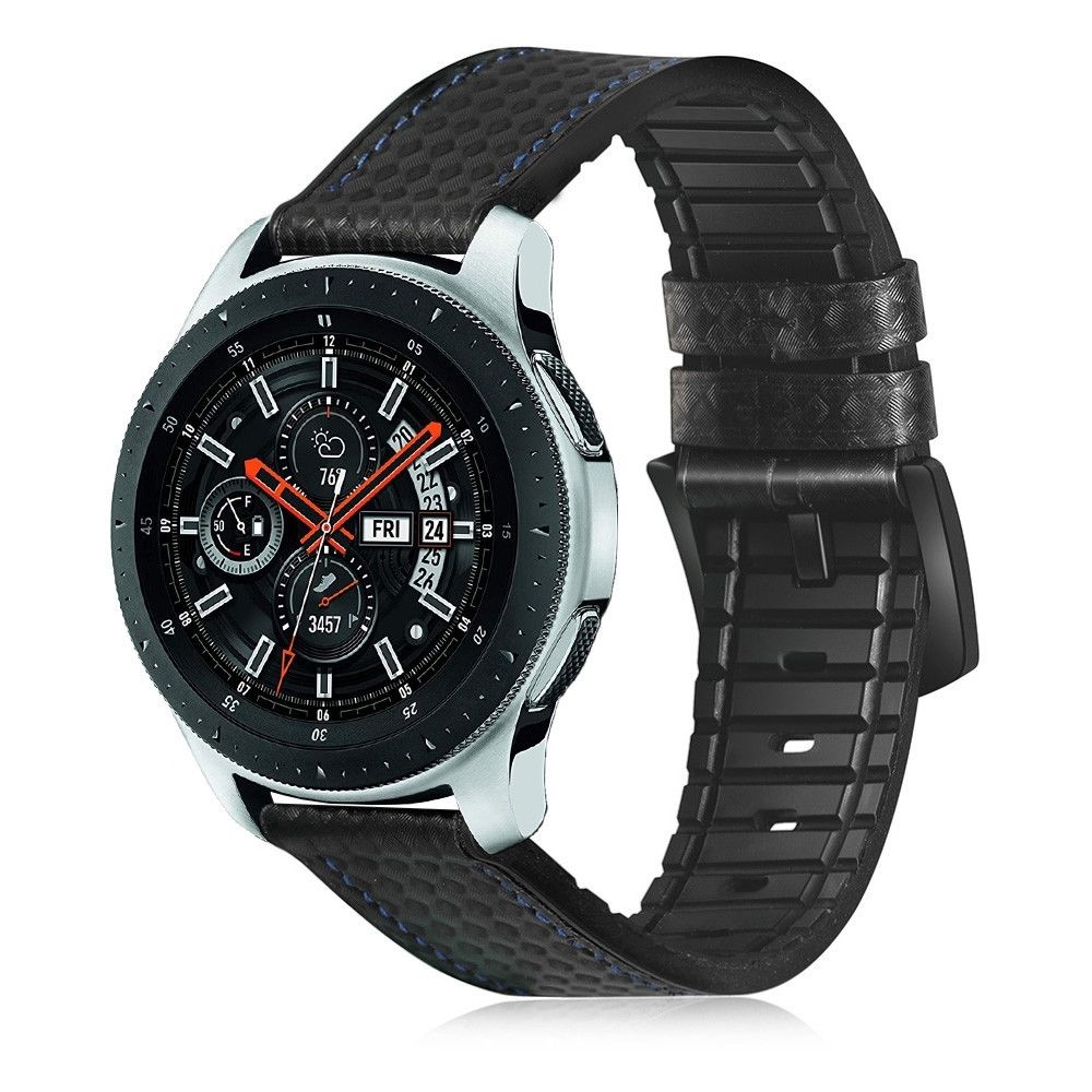 Wewoo - Bracelet pour montre connectée appliquer le cuir actif en fibre de carbonne Samsung Galaxy Watch 22mm avec la bande de sports de silicone noir + bleu - Bracelet connecté