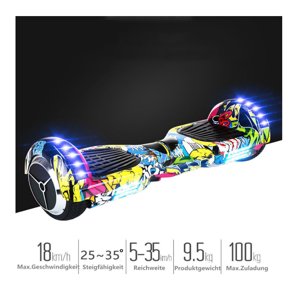 Air Rise - Hoverboard 6,5 Pouces LED Hip Pop avec Bluetooth sac de transport et télécommande - Gyropode