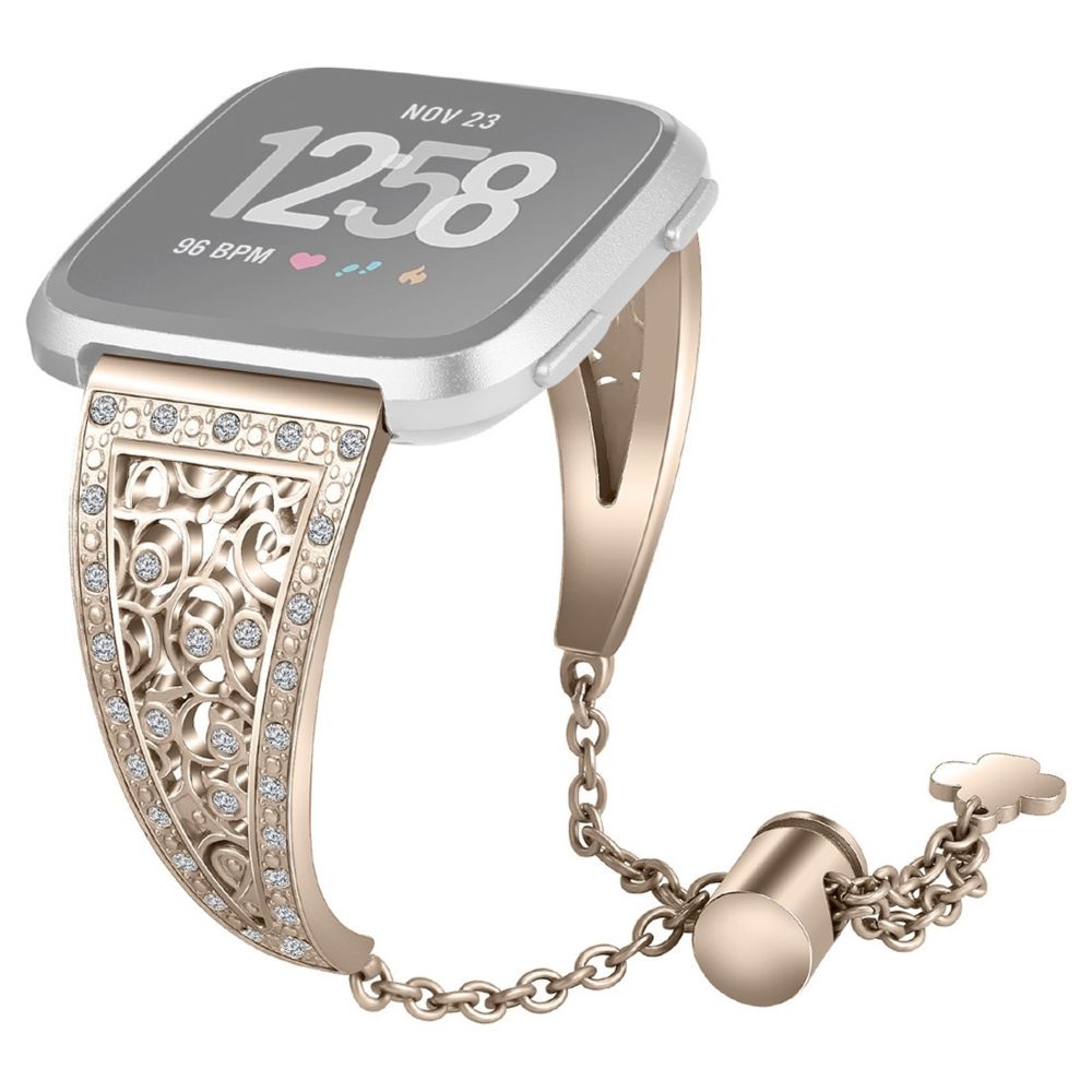 Wewoo - Bracelet pour montre connectée Fitbit Versa Forme De Fleur Métal Diamant Chaîne De Rétro Or - Bracelet connecté