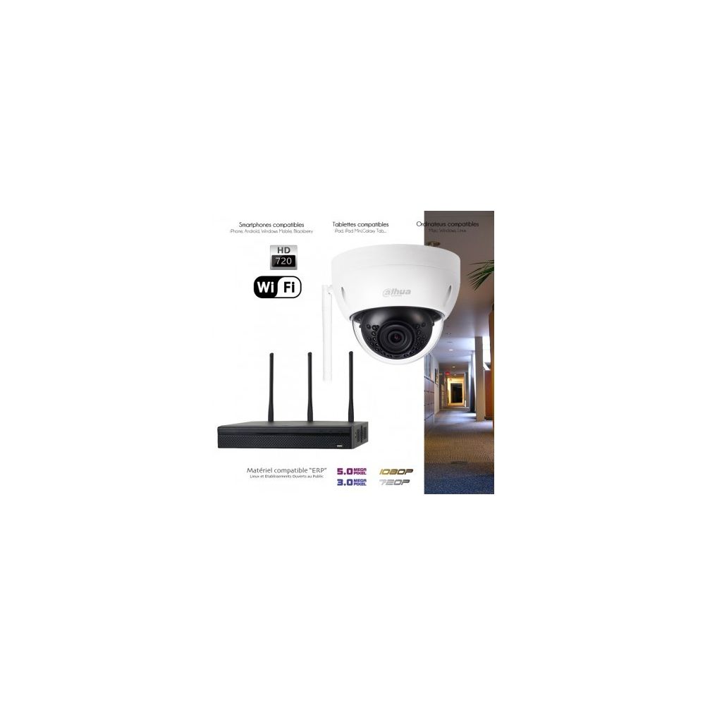 Dahua - Système WiFi de vidéo surveillance avec 1 caméra dôme Capacité du disque dur - Disque dur de 2 To (+ 98 ) - Caméra de surveillance connectée