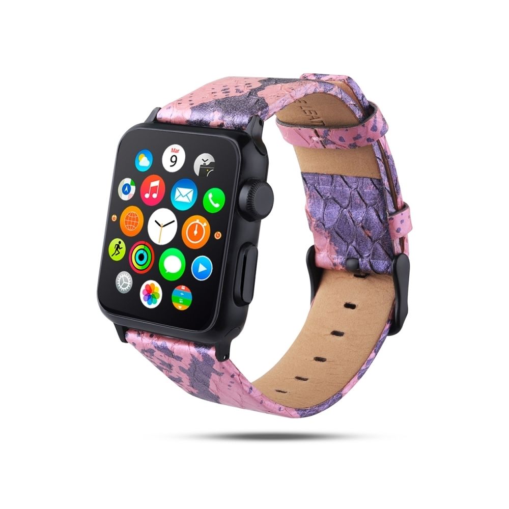 Wewoo - Bracelet en cuir pleine fleur avec texture de la peau de serpent pour Apple Watch séries 4 40 mm et séries 3 et 2 et 1 38 mm rose - Accessoires Apple Watch