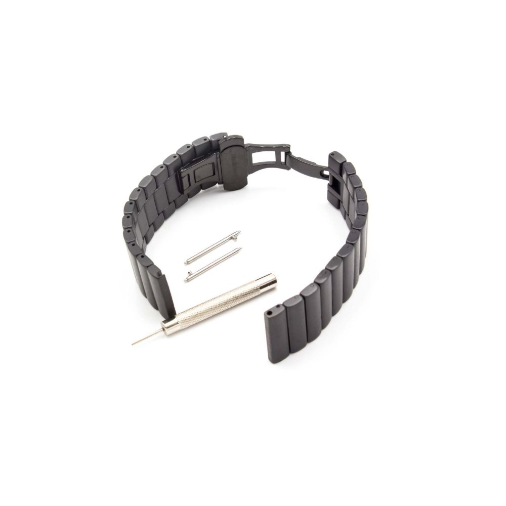 Vhbw - vhbw bracelet compatible avec Fossil Q Crewmaster, Nate, Wander montre connectée - 19cm acier inoxydable noir - Accessoires montres connectées