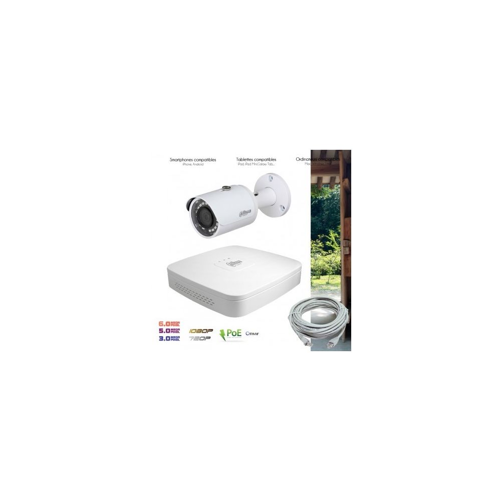 Dahua - Système de video surveillance IP avec 1 caméra extérieure Capacité du disque dur - Aucun disque dur - Caméra de surveillance connectée