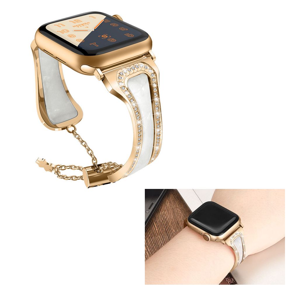 Izen - Bracelet En Acier Et Strass Pour Apple Watch Modèle 42Mm 44Mm_Or - Accessoires Apple Watch