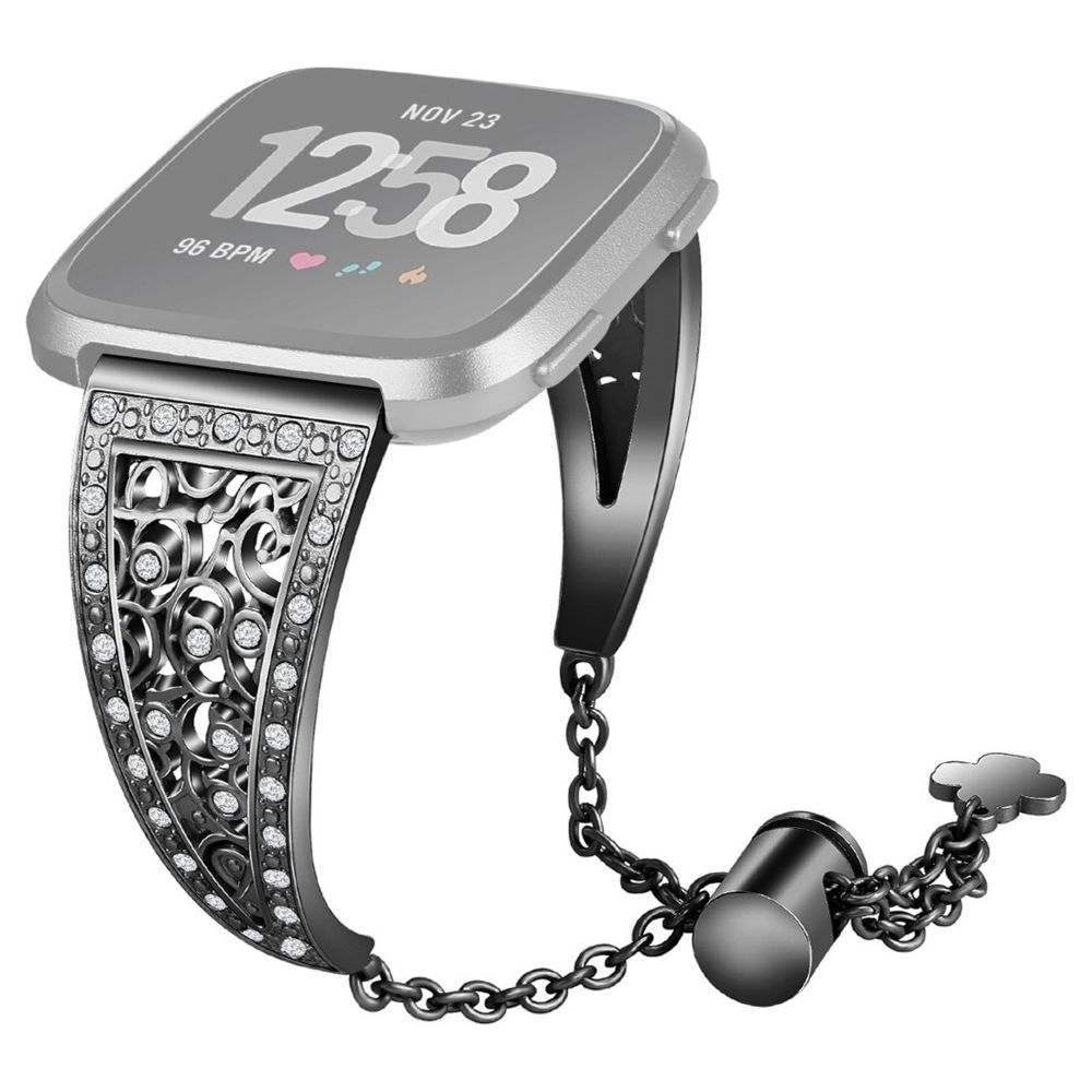 Wewoo - Bracelet pour montre connectée Fitbit Versa Forme de fleur Métal Diamant chaîne Noir - Bracelet connecté
