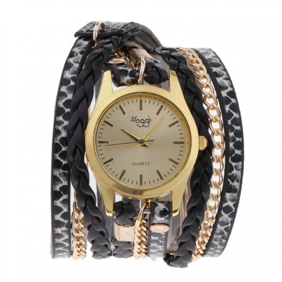 marque generique - Bracelet en cuir multicouche pour femme Weave Wrap Watch Bracelet noir - Montre connectée