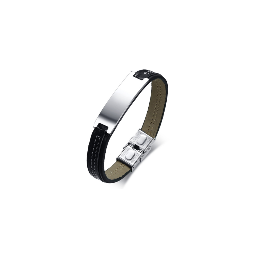 marque generique - YP Select Bracelet en cuir pour homme Bracelets en acier inoxydable noir - Bracelet connecté