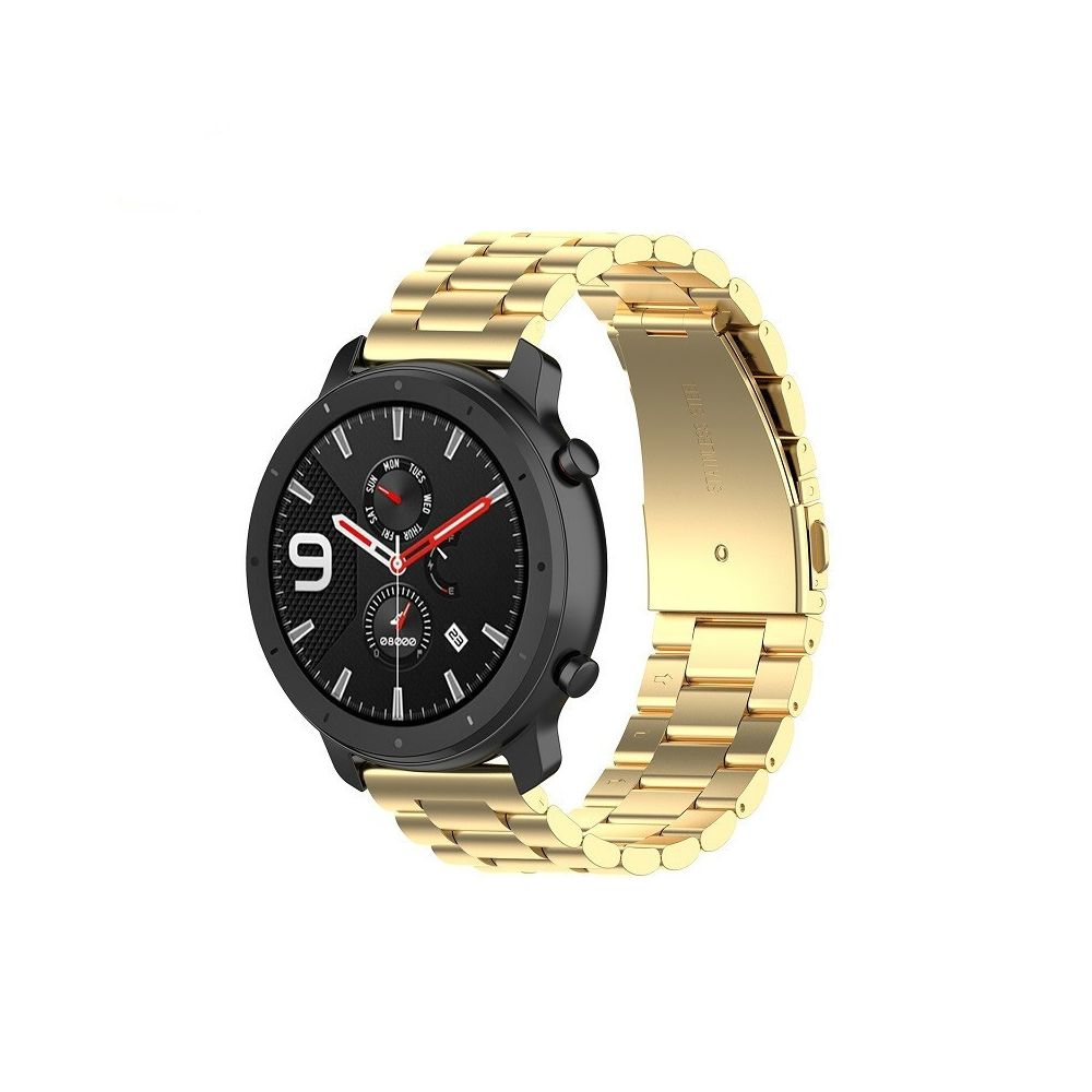 Wewoo - Bracelet pour montre connectée Applicable à la génération Ticwatch / Moto360 Deuxième 460 / Samsung GearS3 / Huawei GT Universal 22 mm en acier inoxydable papillon Boucle à trois perles or - Bracelet connecté
