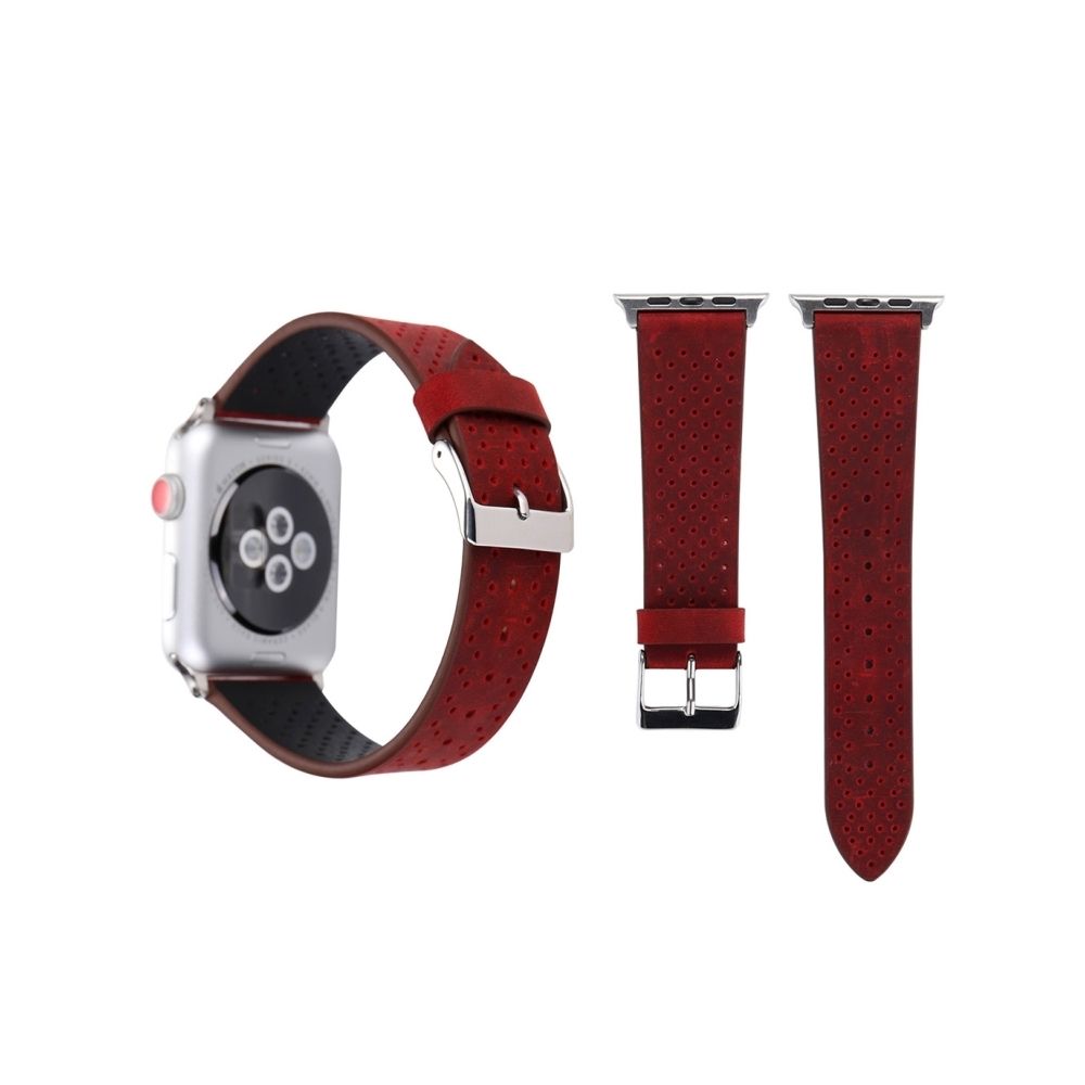 Wewoo - Bracelet rouge pour Apple Watch Series 3 et 2 & 1 42mm simple mode en cuir véritable motif de trou - Accessoires Apple Watch
