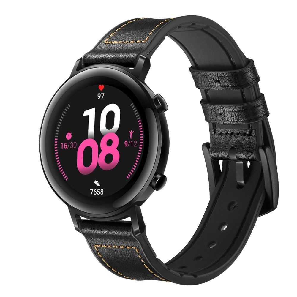 marque generique - Bracelet en cuir véritable Largeur 20 mm noir pour votre Huawei Watch GT2 - Accessoires bracelet connecté