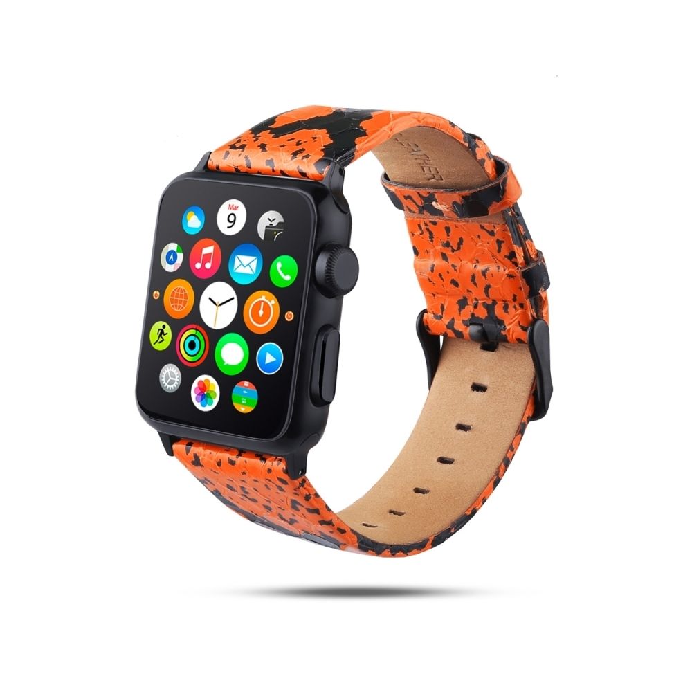 Wewoo - Bracelet en cuir pleine fleur avec texture de la peau de serpent pour Apple Watch série 4 40 mm et série 3 et 2 et 1 38 mm Orange - Accessoires Apple Watch