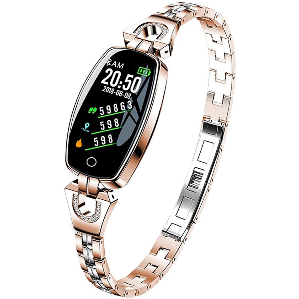 Chrono - Montre intelligente pour femme - Bracelet en acier inoxydable - Moniteur de fréquence cardiaque - Compteur de calories - Suivi du sommeil - Avec mesure de la pression artérielle - Bijou élégantï¼orï¼ - Montre connectée