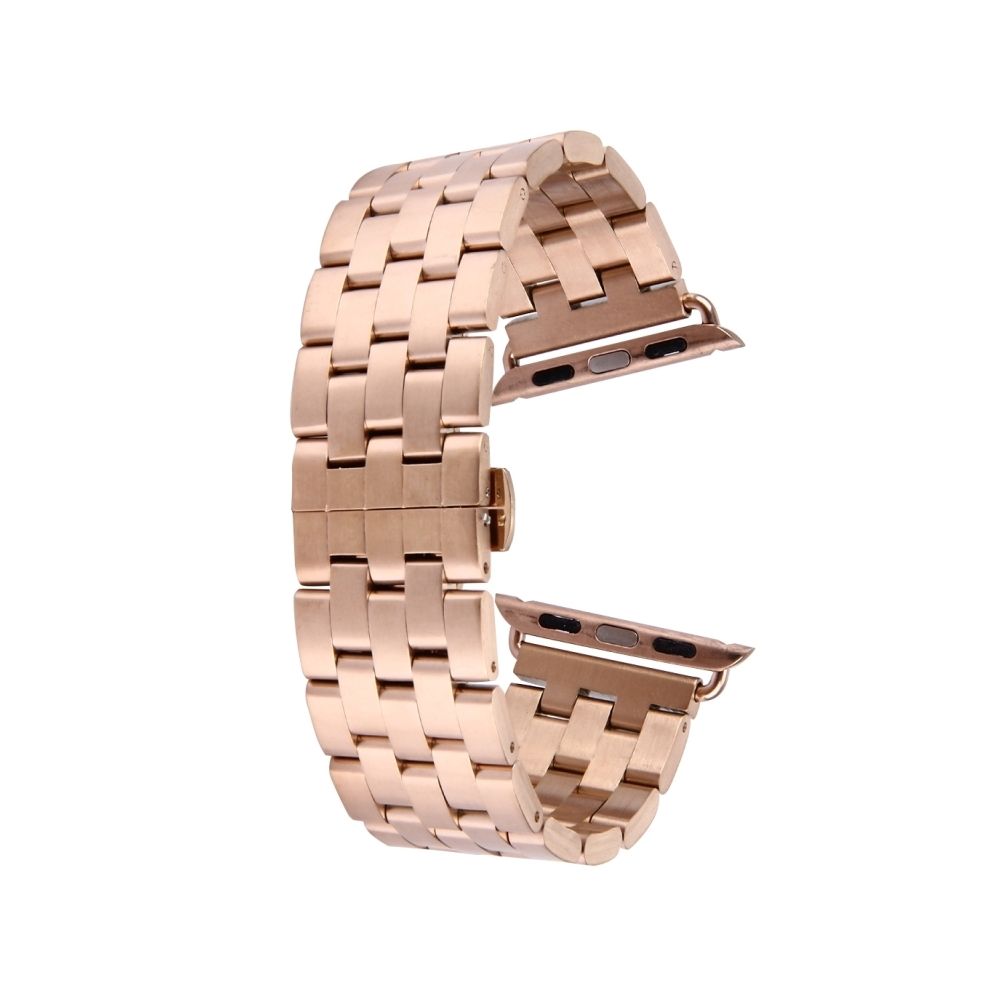 Wewoo - Bracelet Acier or rose pour Apple Watch 38mm Boucle papillon caché 5 perles en inoxydable - Accessoires Apple Watch