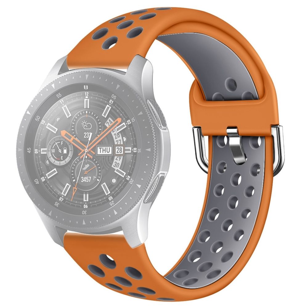 Wewoo - Bracelet pour montre connectée Galaxy Watch 46 / S3 / Huawei GT 1/2 22mm de en silicone couleur doubletaille S Orange Grey - Bracelet connecté