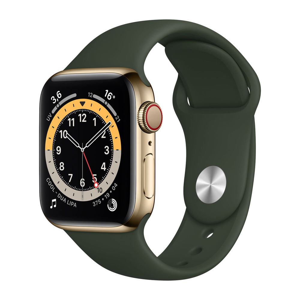 Apple - Watch Series 6 - GPS+Cellular - 40 - Acier Or / Bracelet Sport Cyprus Green - Regular - Apple Watch