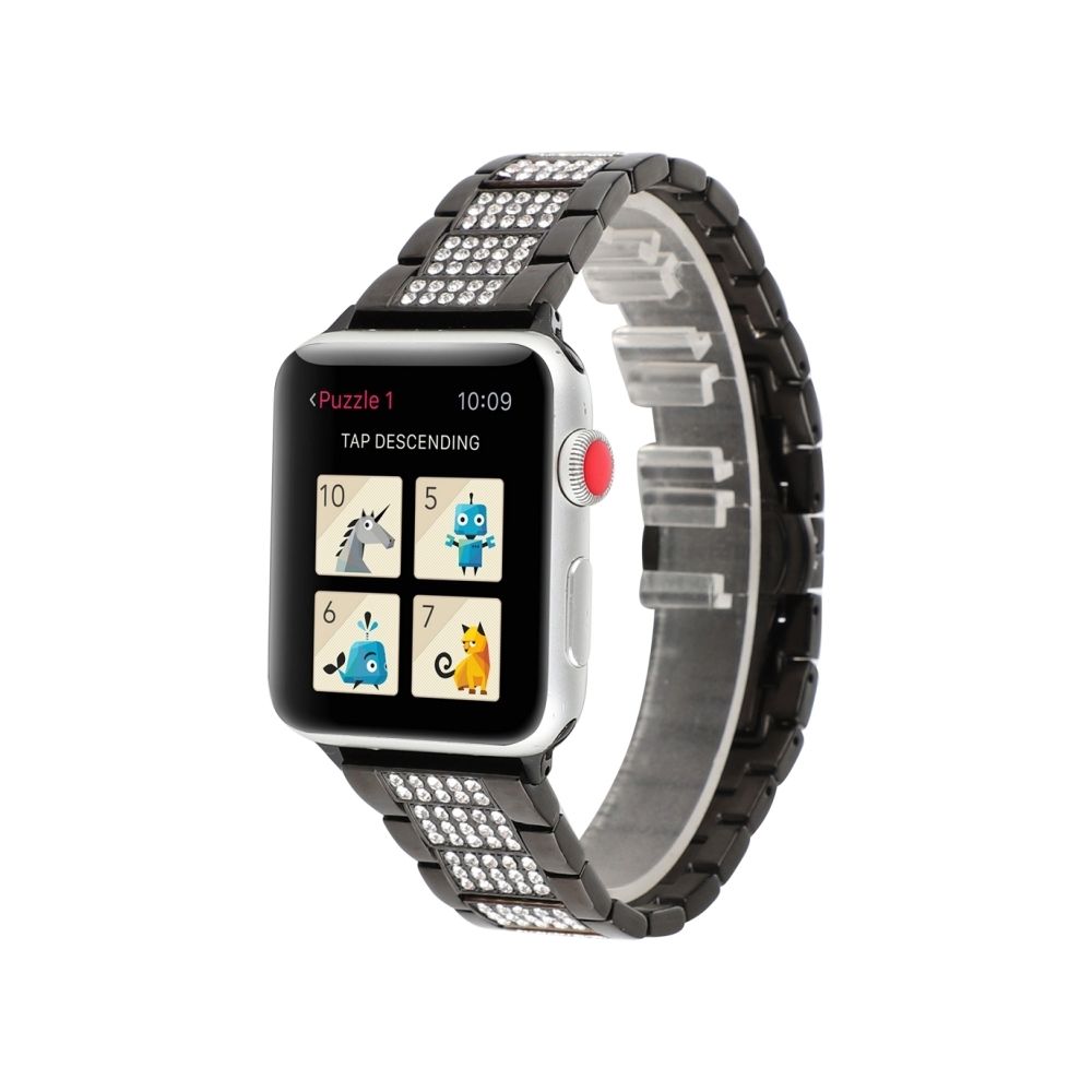 Wewoo - Trois perles avec bracelet de montre en diamant pour Apple Watch séries 4, 3 et 2 1, 38 mm 40 mm (Noir) - Accessoires Apple Watch
