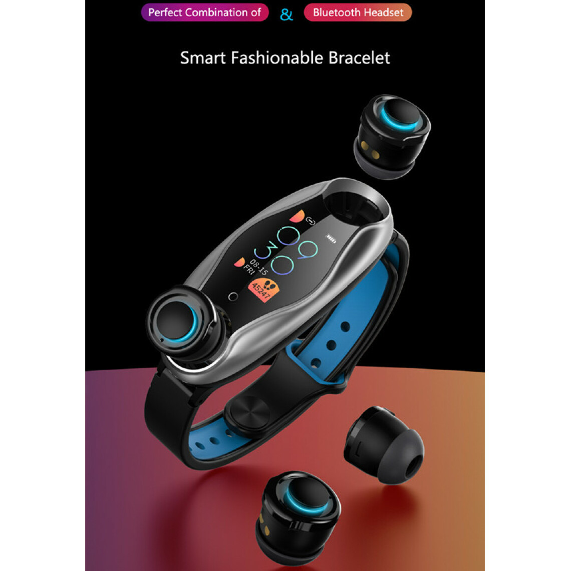 Smart - Montre d'appel Bluetooth 2 en 1 avec oreillette Bluetooth double intelligente - Montre connectée