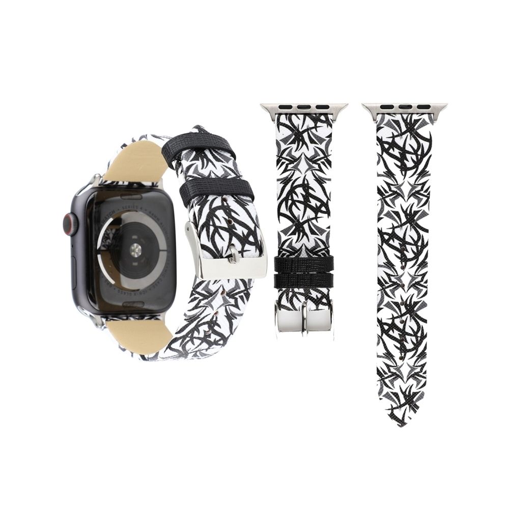 Wewoo - Thorns Impression Bracelet de montre en cuir véritable pour Apple Watch série 4 44 mm noir blanc - Accessoires Apple Watch
