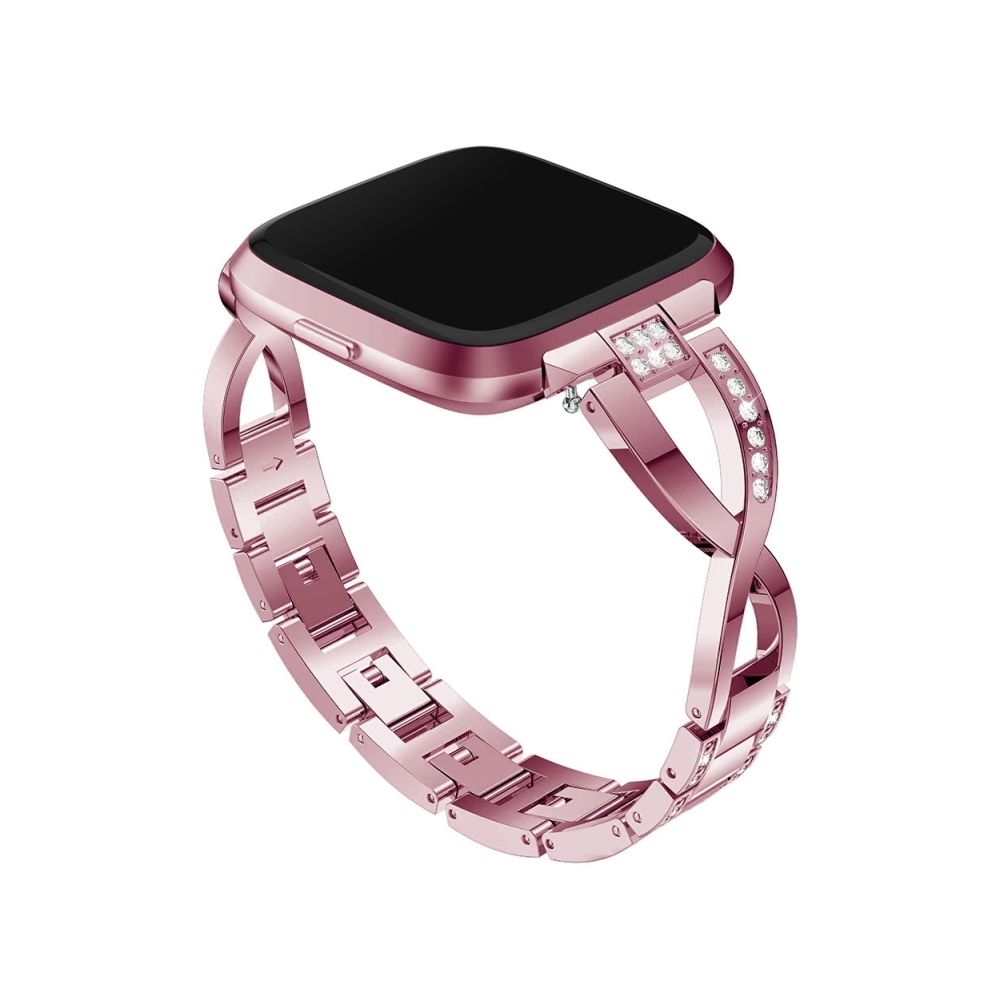 Wewoo - Bracelet pour montre connectée en acier inoxydable massif serti de diamants de Fitbit Versa Lite rose - Bracelet connecté