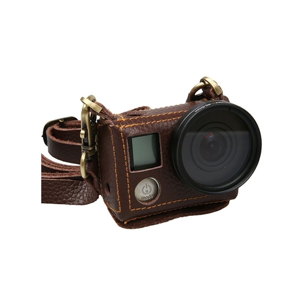 Wewoo - Mallette de rangement pour GoPro HERO4 Litchi Texture étui protection en cuir véritable avec bride marron - Caméras Sportives