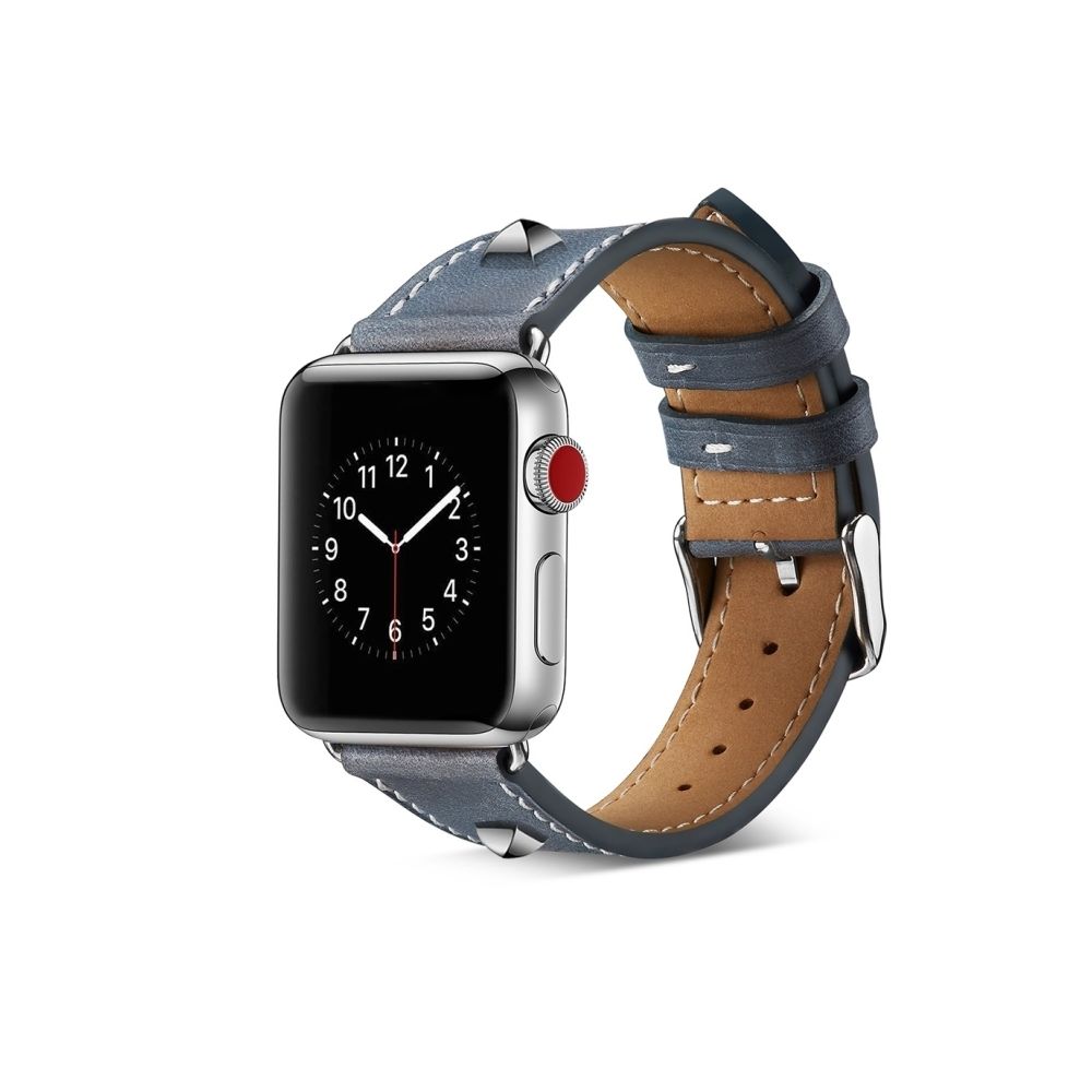 Wewoo - Bracelet montre en cuir véritable pour Apple Watch séries 4 & 3 & 2 & 1 38mm & 40mm (Bleu) - Accessoires Apple Watch
