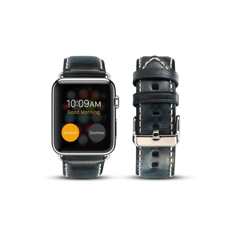 Wewoo - Pour Apple Watch Series 5 & 4 44mm / 3 & 2 & 1 42mm Oil Wax Retro Cowhide Strap Bracelet de montre Bleu - Accessoires Apple Watch