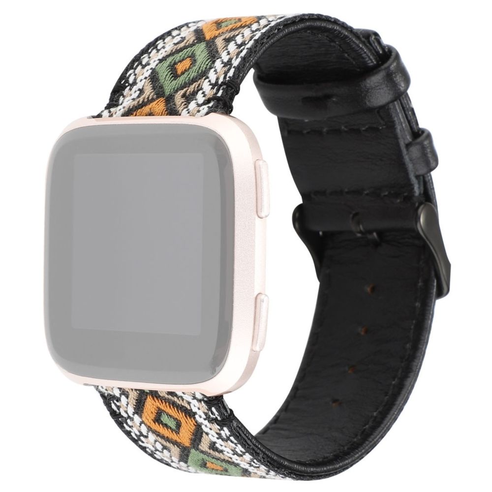 Wewoo - Bracelet pour montre connectée en cuir véritable Fitbit Versa style ethnique rétro - Bracelet connecté